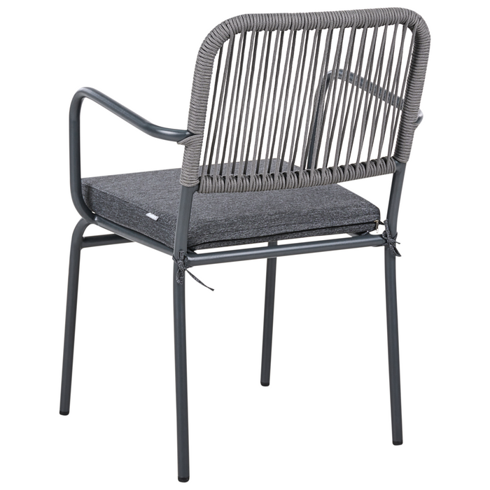 Set di 4 sedie da giardino in metallo alluminio impilabile verniciato a polvere per esterni con cuscini extra grigio