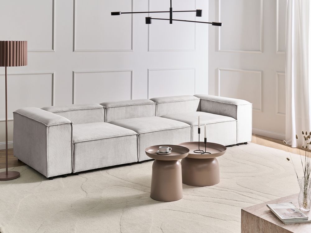 Divano modulare a 3 posti rivestito in velluto a coste bianco sporco gambe nere soggiorno moderno