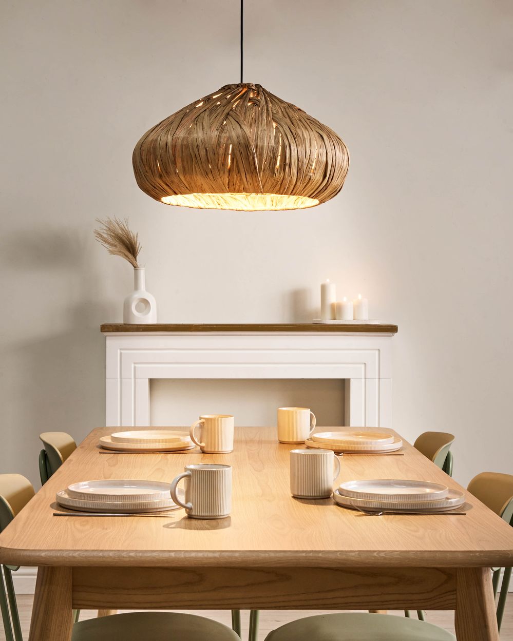 Lampada a sospensione in giacinto d'acqua naturale intrecciato in stile boho fatto a mano Illuminazione del soggiorno e della sala da pranzo