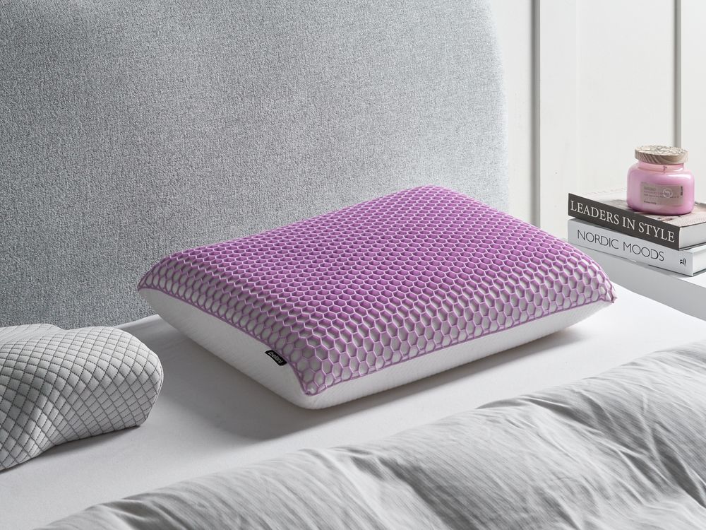 Cuscino letto in memory foam Supporto ergonomico TPE Griglia a nido d'ape rinfrescante 55 x 35 cm Viola