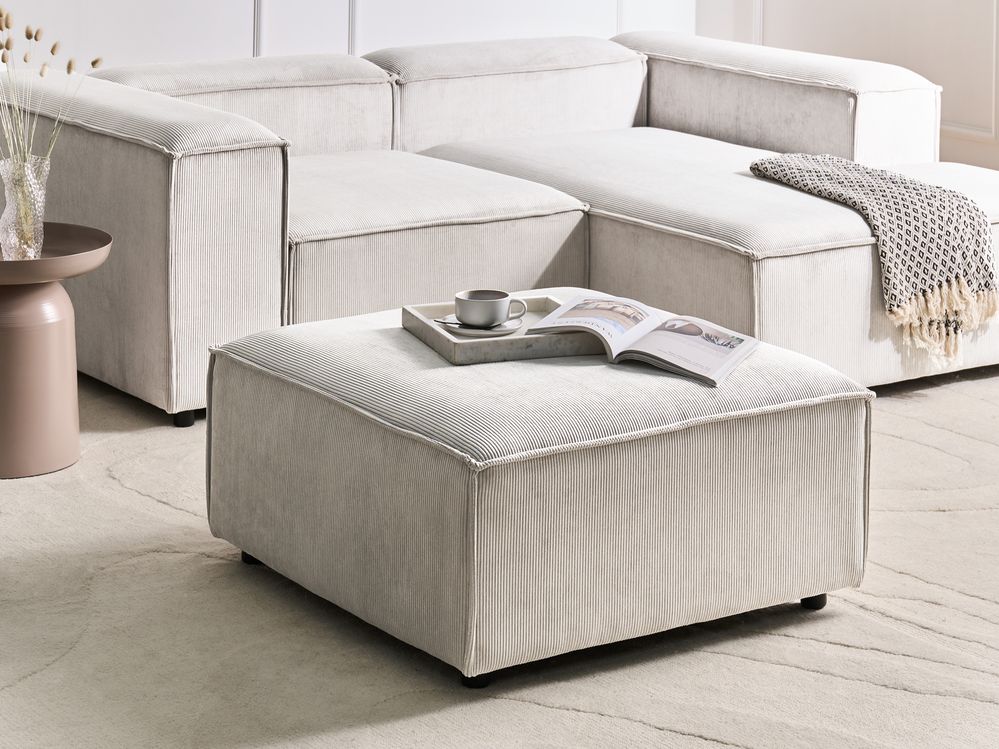 Pouf imbottito modulo poggiapiedi quadrato gambe nere in corda bianco sporco Stile moderno