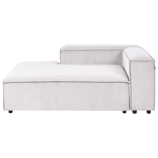 Chaise longue con rivestimento in velluto a coste in poliestere bianco sporco lato destro stile moderno