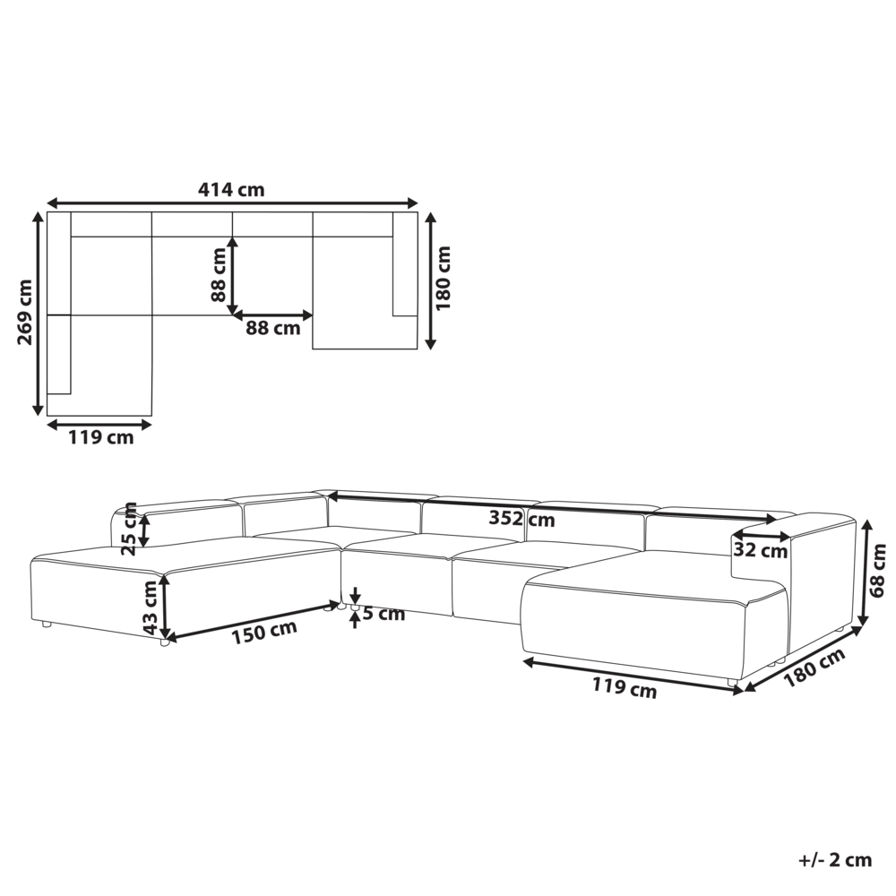 Divano modulare a 5 posti Rivestimento in velluto a coste bianco sporco lato destro Soggiorno moderno