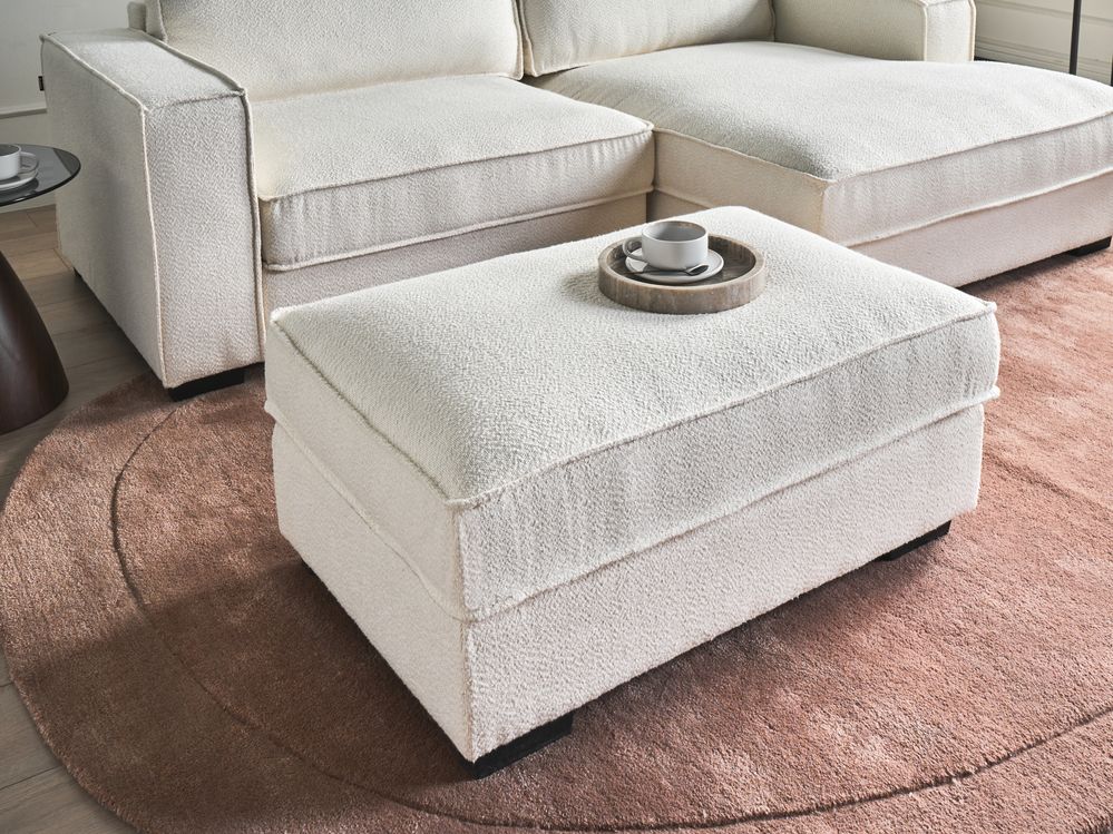Pouf imbottito in bouclé moderno Elemento di divano Pouf rettangolare Poliestere imbottito Beige chiaro