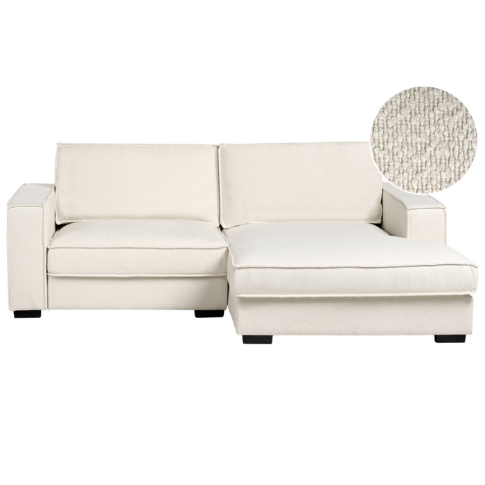 Divano angolare a sinistra in bouclé con schienale imbottito in poliestere e cuscini Beige chiaro stile moderno