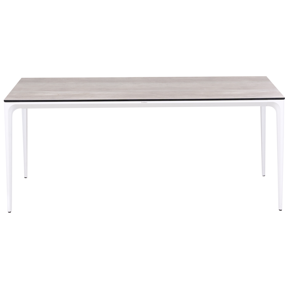 Tavolo da pranzo da giardino Piano in HPL grigio chiaro Telaio in alluminio bianco Resistente ai raggi UV all'acqua e alla ruggine Stile moderno del patio esterno