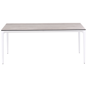 Tavolo da pranzo da giardino Piano in HPL grigio chiaro Telaio in alluminio bianco Resistente ai raggi UV all'acqua e alla ruggine Stile moderno del patio esterno
