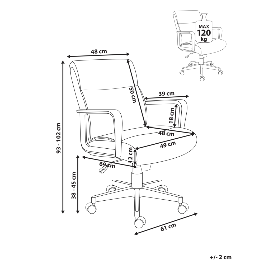 Sedia da ufficio in tessuto imbottito grigio Regolazione dell'altezza del sedile