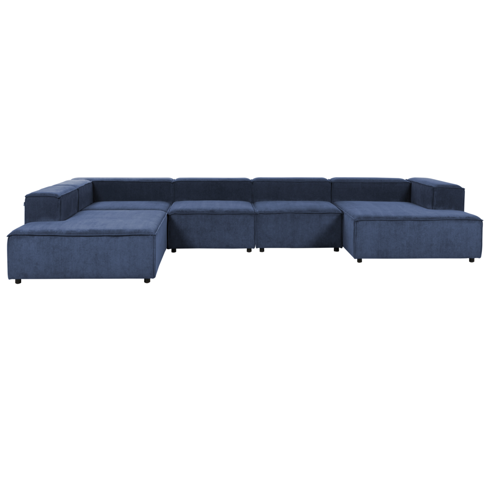 Divano componibile a 5 posti con gambe nere in velluto a coste blu scuro lato destro Soggiorno moderno