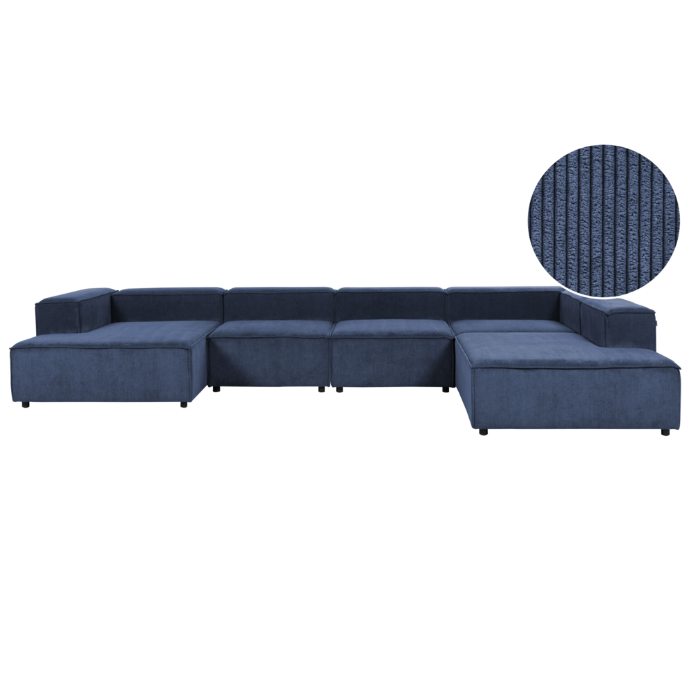 Divano componibile a 5 posti con gambe nere in velluto a coste blu scuro lato sinistro Soggiorno moderno