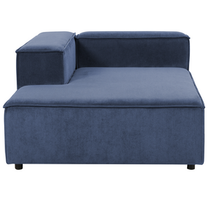 Divano componibile a 4 posti con gambe nere in velluto a coste blu scuro lato destro Soggiorno moderno