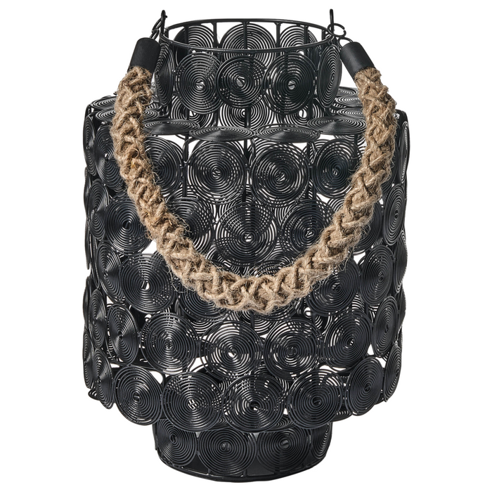 Lanterna in metallo con manico in juta portacandele nero stile marocchino