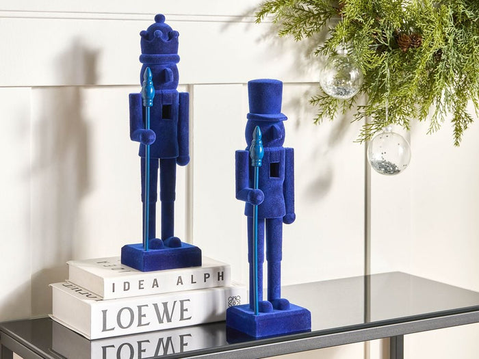 Set di 2 statuine Schiaccianoci in materiale sintetico decorazione natalizia blu