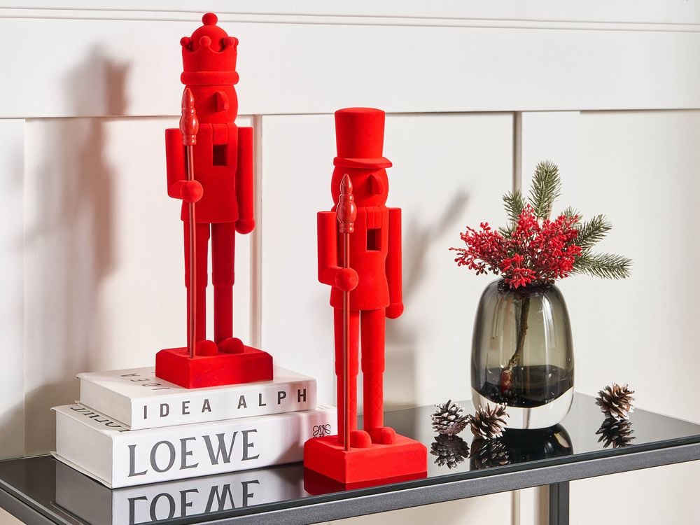 Set di 2 statuine Schiaccianoci in materiale sintetico decorazione natalizia Rosso