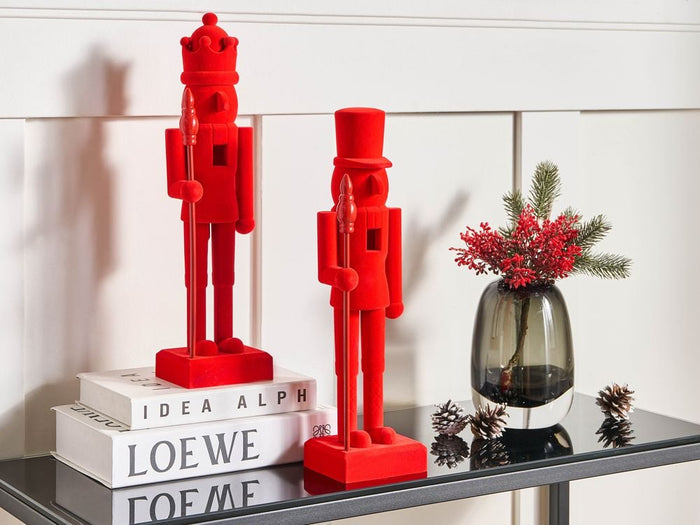 Set di 2 statuine Schiaccianoci in materiale sintetico decorazione natalizia Rosso