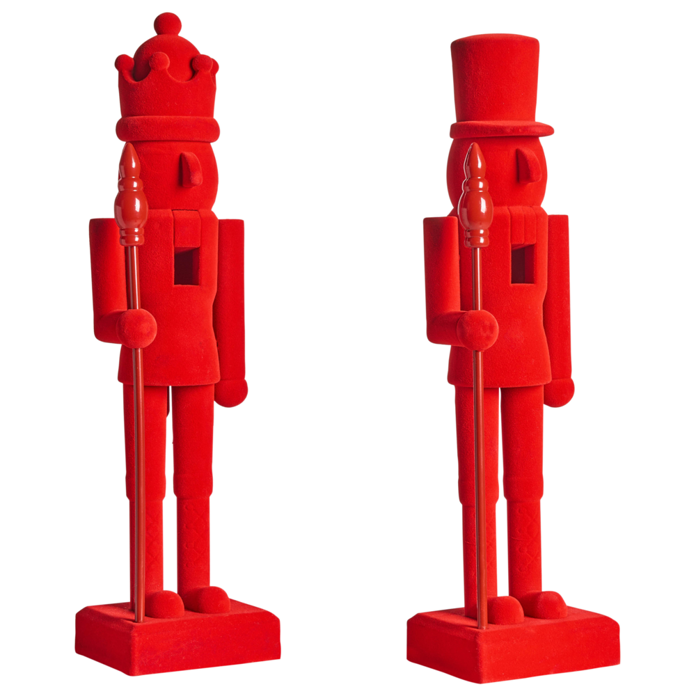 Set di 2 statuine Schiaccianoci in materiale sintetico decorazione natalizia Rosso