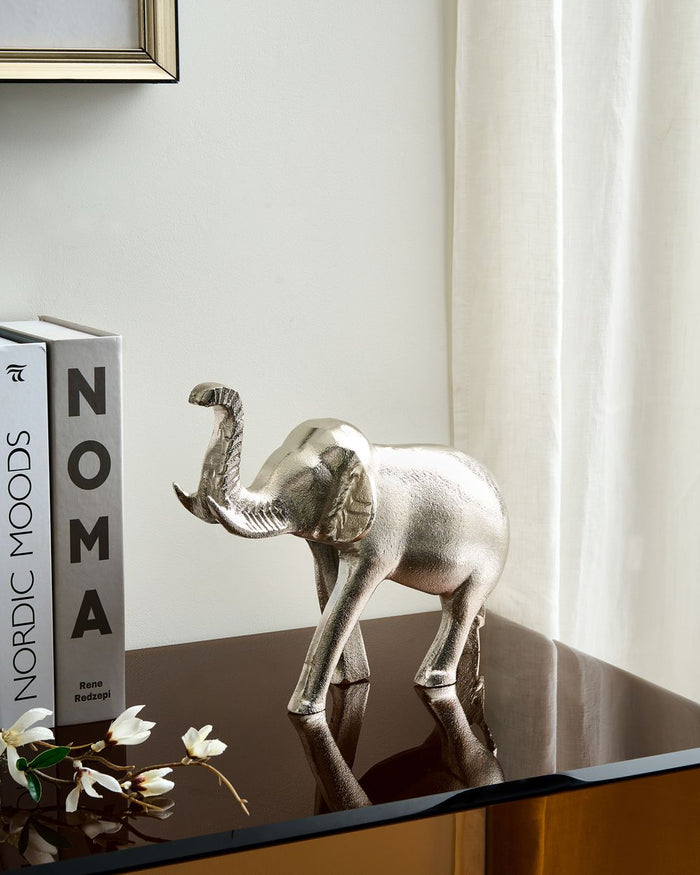 Figura decorativa Elefante animale in metallo argento per la visualizzazione di ornamento decorativo
