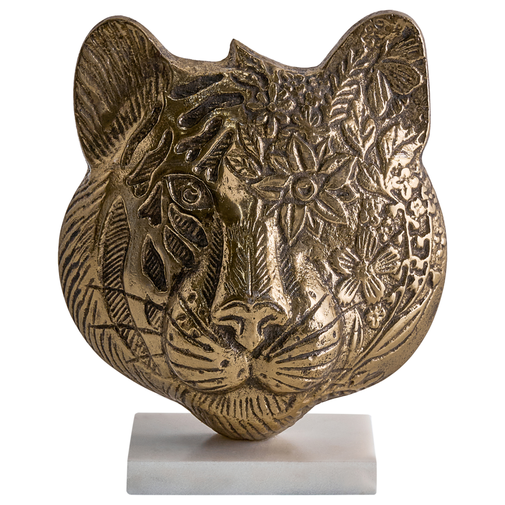 Figura decorativa in metallo dorato a forma di faccia di tigre Ornamento per la visualizzazione di ornamento decorativo
