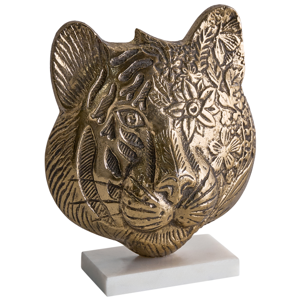 Figura decorativa in metallo dorato a forma di faccia di tigre Ornamento per la visualizzazione di ornamento decorativo