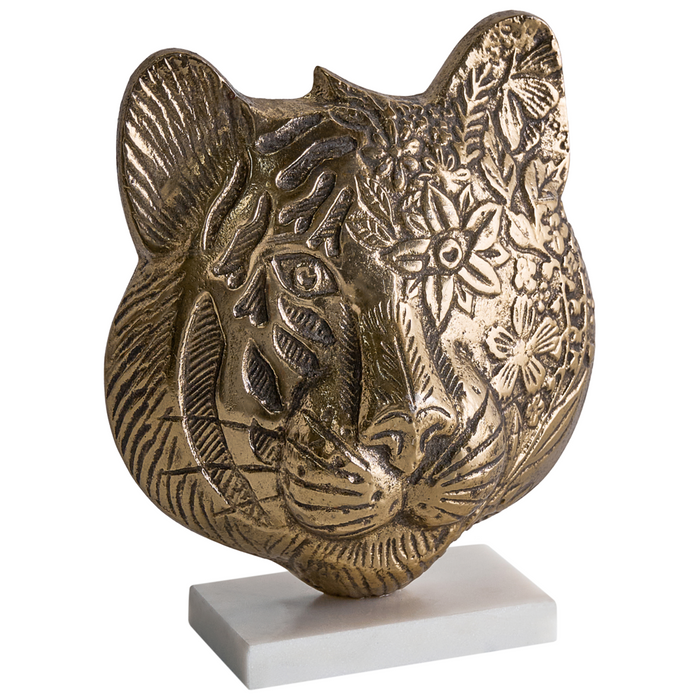 Figura decorativa in metallo dorato a forma di faccia di tigre Ornamento per la visualizzazione di ornamento decorativo