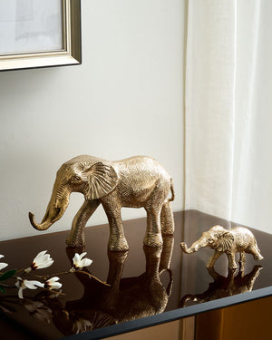 Set di 2 figurine decorative Elefante animale in metallo dorato per la visualizzazione di ornamento decorativo