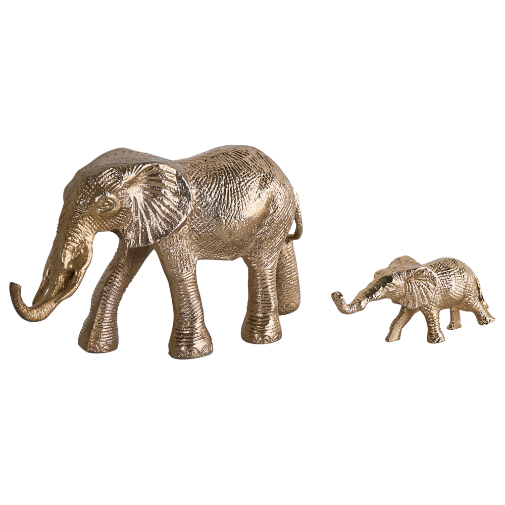 Set di 2 figurine decorative Elefante animale in metallo dorato per la visualizzazione di ornamento decorativo