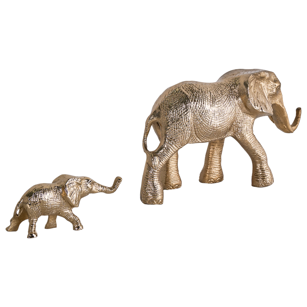 Set di 2 figurine decorative Elefante animale in metallo dorato per la visualizzazione di ornamento decorativo