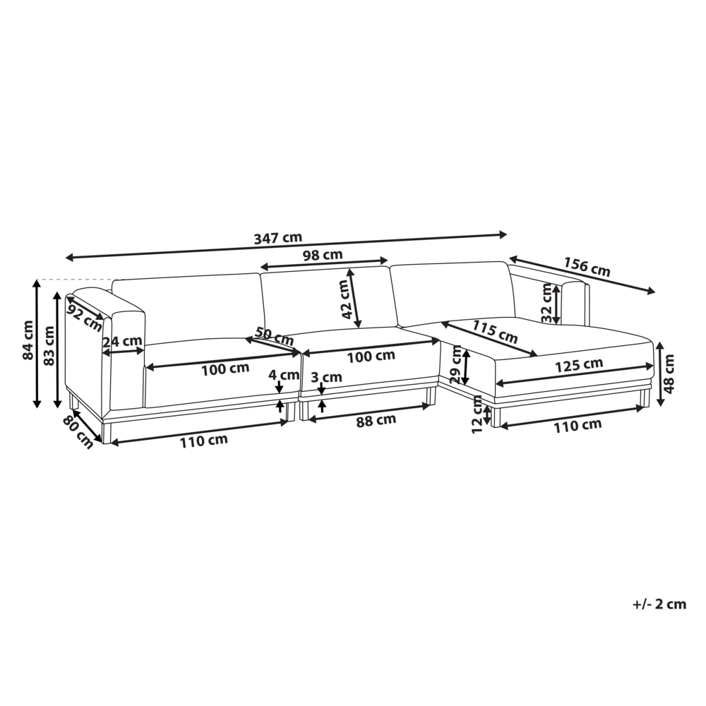 Divano angolare in tessuto a 5 posti con braccioli e gambe in legno tortora in stile moderno