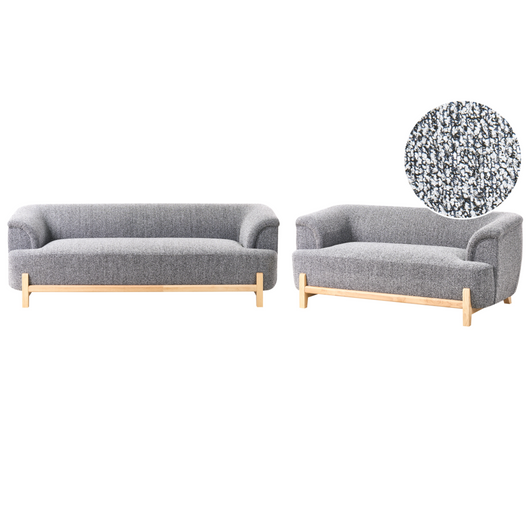 Set soggiorno 5 posti Tappezzeria in poliestere grigio scuro Gambe in legno Divano 2 posti e 3 posti Soggiorno Stile moderno