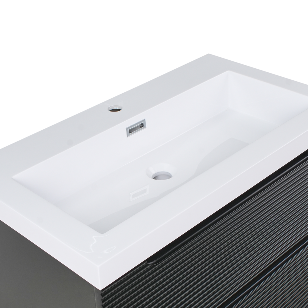 Mobile da bagno sospeso con lavabo in legno MDF e contenitore 80 cm Nero design moderno