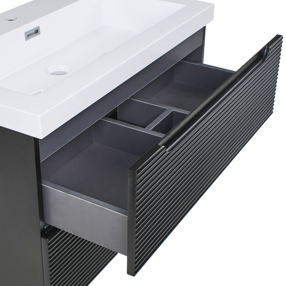 Mobile da bagno sospeso con lavabo in legno MDF e contenitore 80 cm Nero design moderno