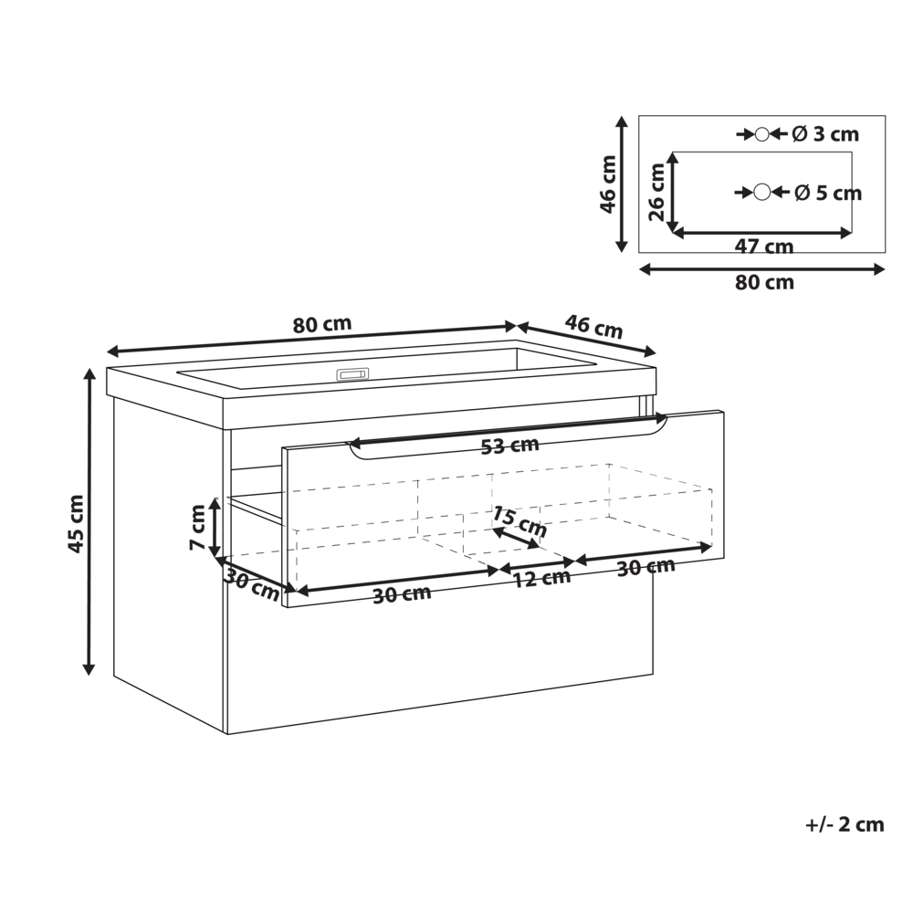 Mobile da bagno sospeso con lavabo in legno MDF e contenitore 80 cm Nero design moderno