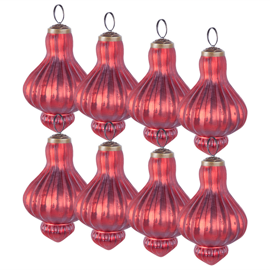 Set di 8 palline di vetro per l'albero di Natale in stile vintage Rosso stile vintage