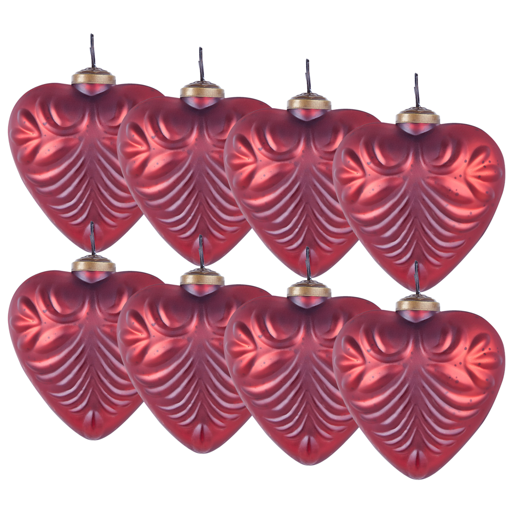Set di 8 palline di Natale fatte a mano in vetro rosso a forma di cuore decorazioni natalizie
