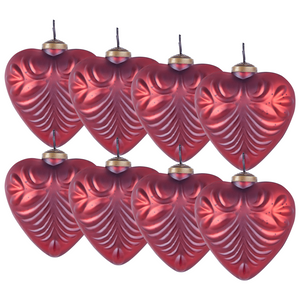Set di 8 palline di Natale fatte a mano in vetro rosso a forma di cuore decorazioni natalizie