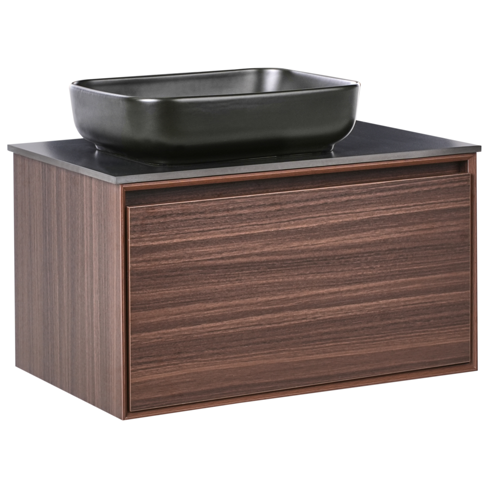 Mobile da bagno sospeso con lavabo in legno ingegnerizzato con contenitore 80 cm Marrone scuro design moderno