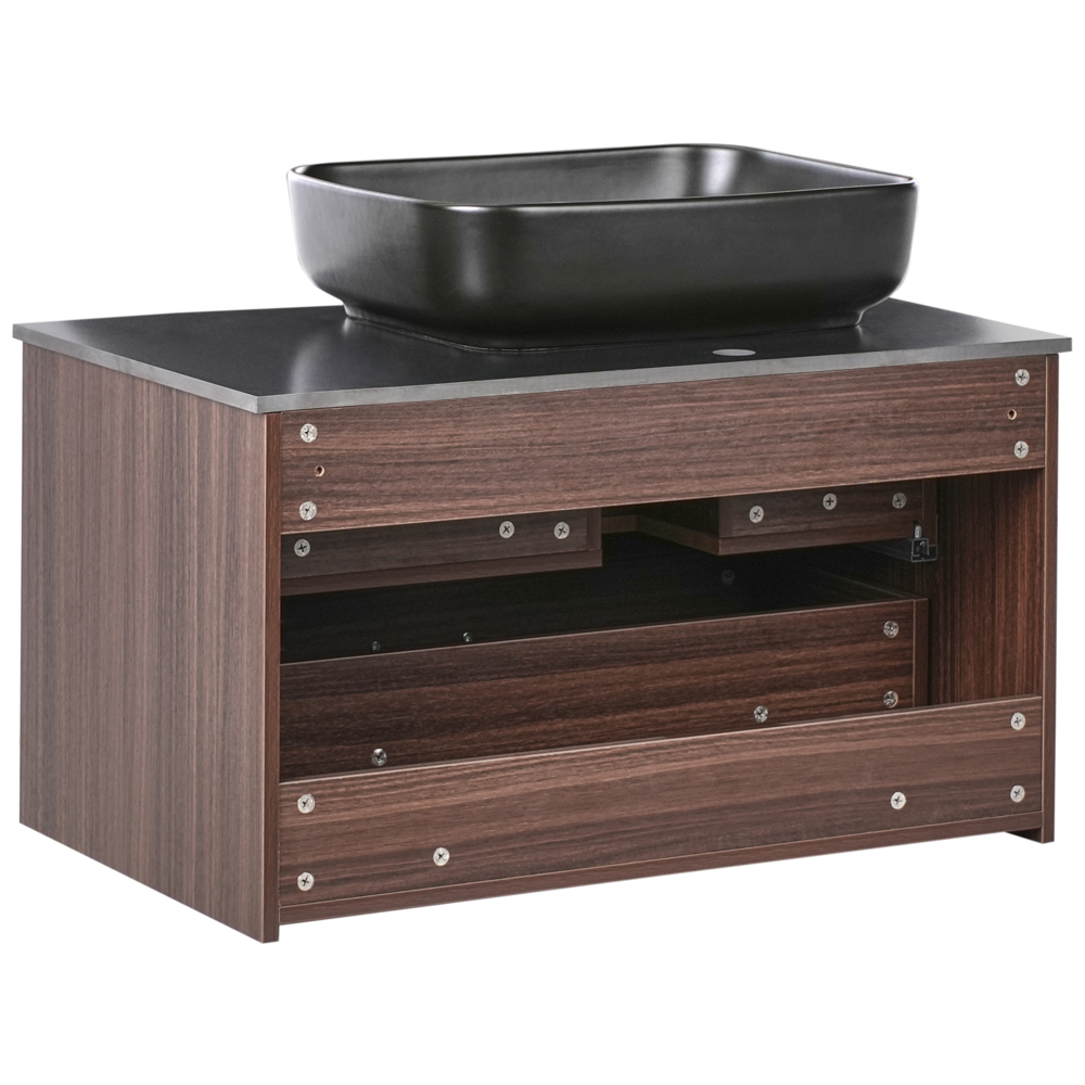 Mobile da bagno sospeso con lavabo in legno ingegnerizzato con contenitore 80 cm Marrone scuro design moderno