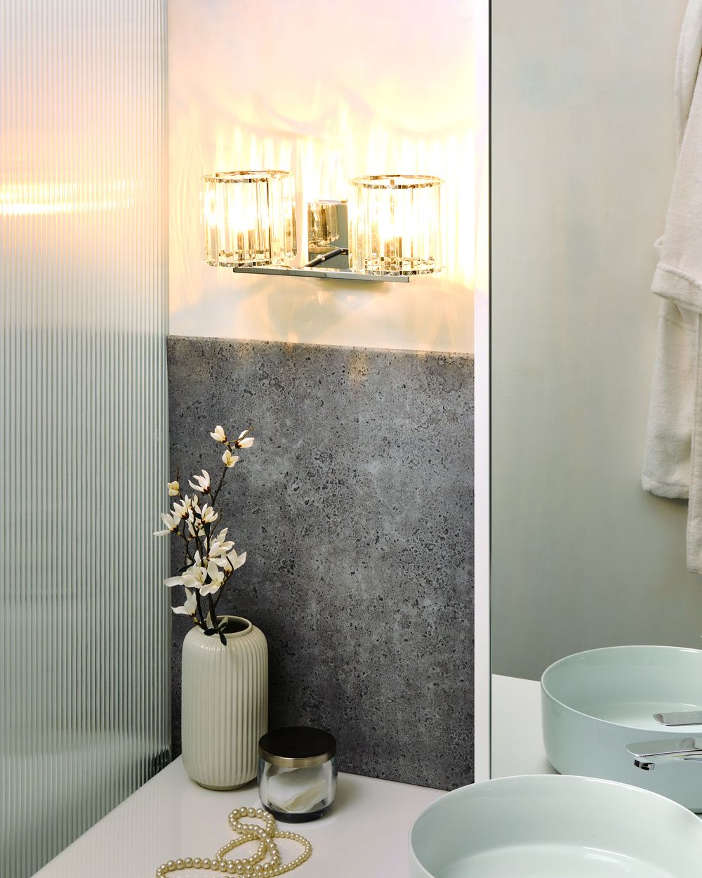 Lampada da parete moderna con paralume in vetro cristallo argento