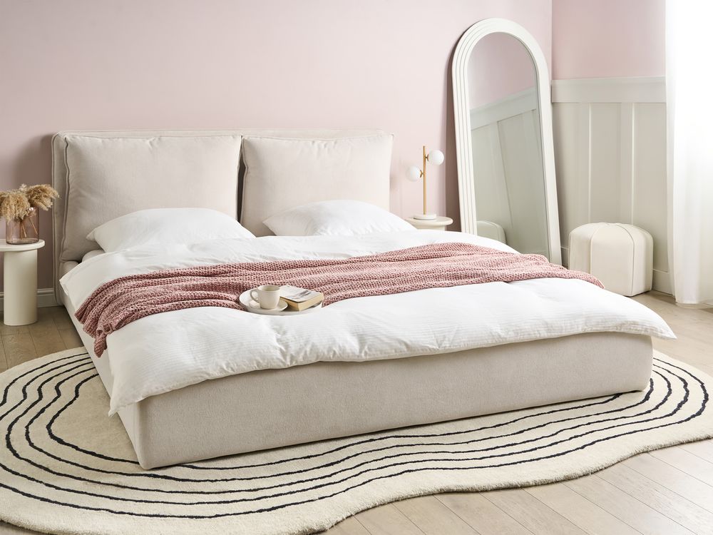 Letto matrimoniale ad acqua tessuto bouclè tortora 180 x 200 cm camera da letto moderna