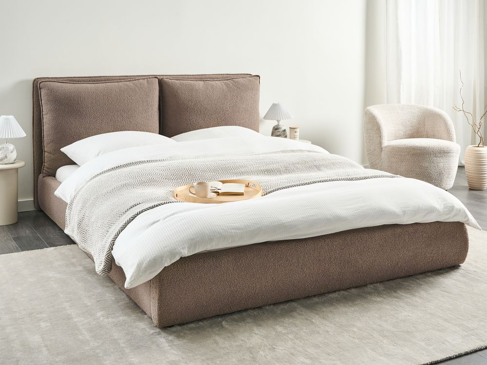 Letto matrimoniale ad acqua tessuto bouclè marrone 160 x 200 cm camera da letto moderna