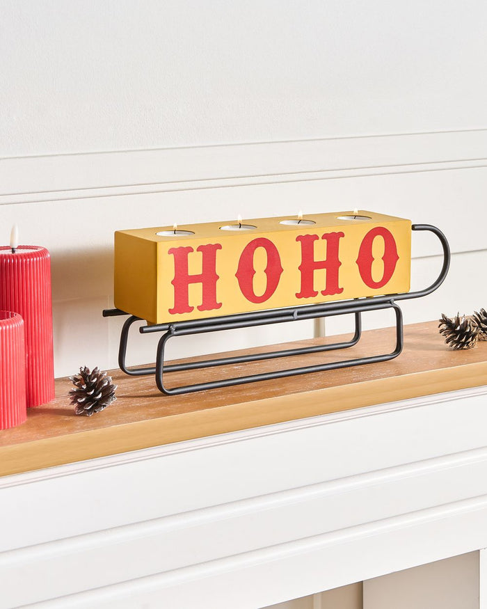 Portacandele Giallo Ferro Metallo 39 cm Moderna Decorazione Natalizia A Forma di Slitta