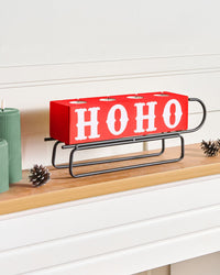 Portacandele Rosso Ferro Metallo 39 cm Moderna Decorazione Natalizia A Forma di Slitta