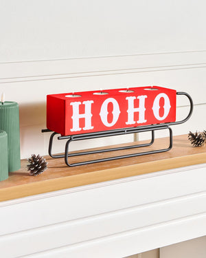 Portacandele Rosso Ferro Metallo 39 cm Moderna Decorazione Natalizia A Forma di Slitta