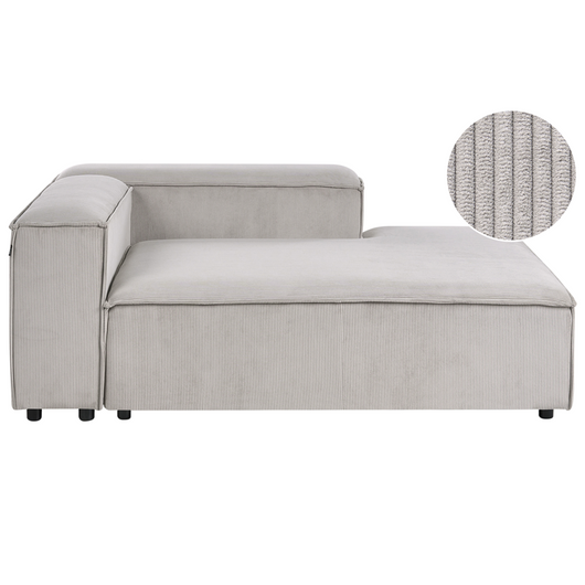 Chaise longue in velluto a coste tortora lato sinistro gambe nere imbottite Soggiorno moderno