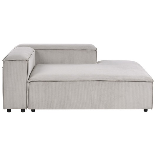 Chaise longue in velluto a coste tortora lato sinistro gambe nere imbottite Soggiorno moderno