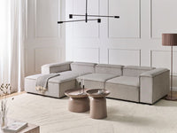 Divano componibile a 4 posti rivestito in velluto tortora con gambe nere lato destro Soggiorno moderno