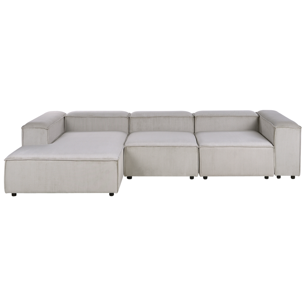 Divano componibile a 4 posti rivestito in velluto tortora con gambe nere lato destro Soggiorno moderno