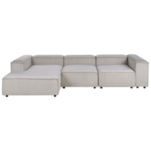 Divano componibile a 4 posti rivestito in velluto tortora con gambe nere lato destro Soggiorno moderno