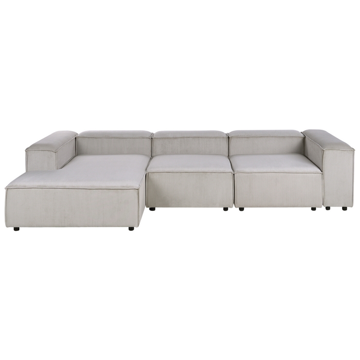 Divano componibile a 4 posti rivestito in velluto tortora con gambe nere lato destro Soggiorno moderno