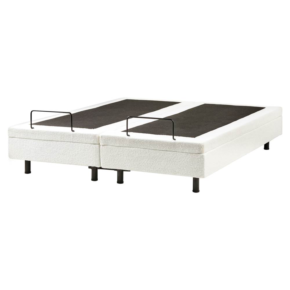 Letto matrimoniale elettrico in tessuto bouclè bianco regolabile con telecomando senza testata 160 x 200 cm stile moderno